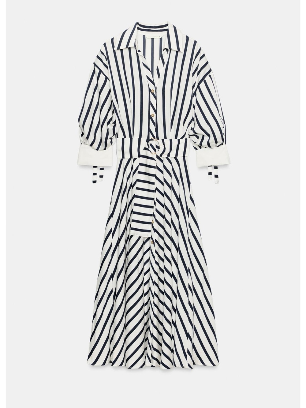 ZARA BELTED STRIPED MIDI DRESS - Picture 14 of 16
